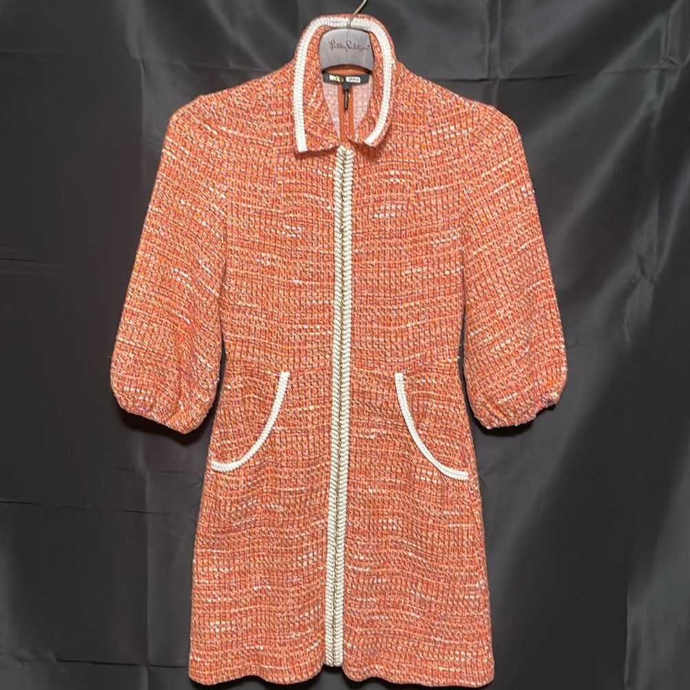Maje Knit Dress Gold chain link front design in Orange size EU 36